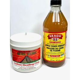 Bragg – Apple Cider Vinegar and Aztec Bentonite Clay.